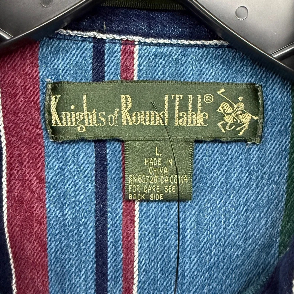 Vintage Knights of Round Table Shirt Mens L Blue Striped Button Up Western Ranch